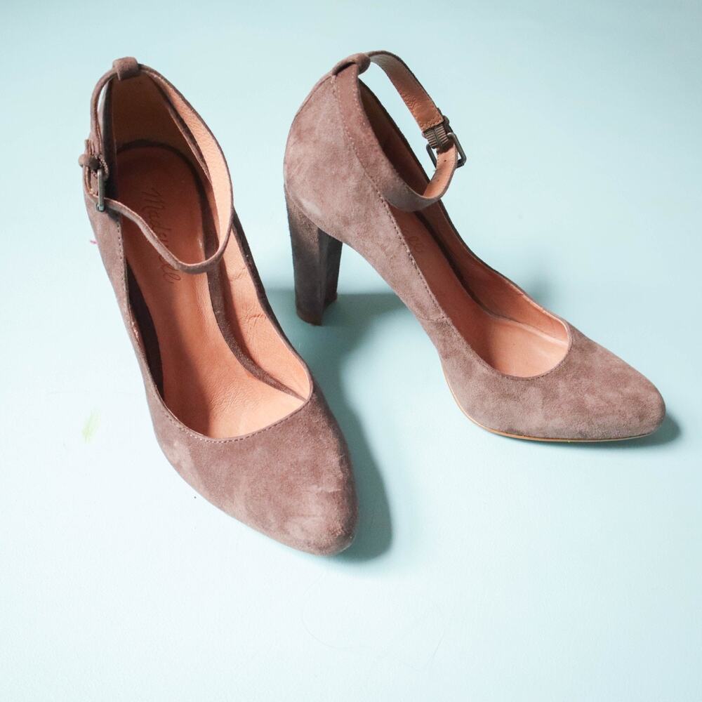 Madewell The Cara Ankle Strap Pumps Heels Womens 6.5 Suede Leather Taupe